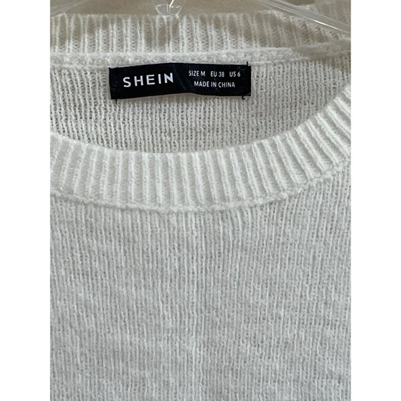 Shein Color block Sweater Womens M Gray Cream - Picture 3 of 5